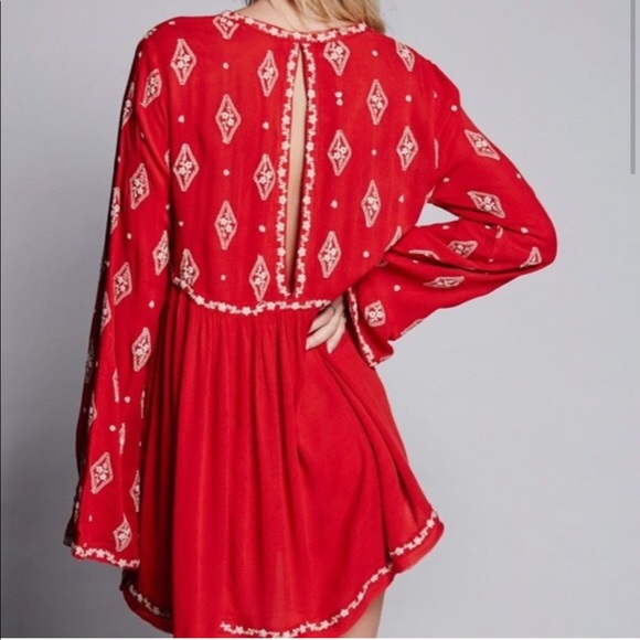Free People Red Diamond Embroidered Tunic - Picture 2 of 6